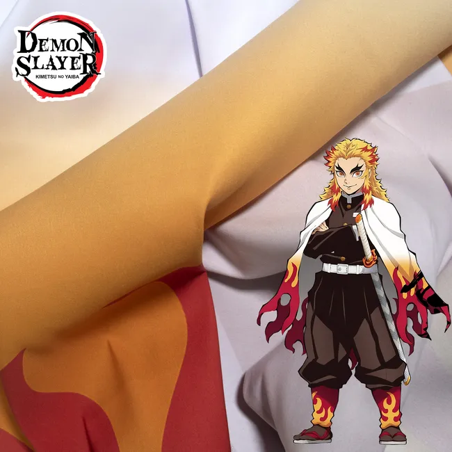 Tela para confeccionar el kimono del disfraz de Rengoku Kyojuro de Kimetsu No Yaiba o Demon Slayer, por metro y por rollo, telas Bogotá, telas Medellín, telas Cali, telas Colombia, telas alquería, Textti