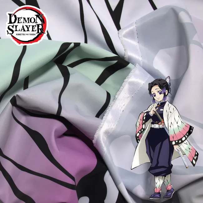 Tela para confeccionar el kimono del disfraz de Shinobu Kochō de Kimetsu No Yaiba o Demon Slayer, por metro y por rollo, telas Bogotá, telas Medellín, telas Cali, telas Colombia, telas alquería, Textti