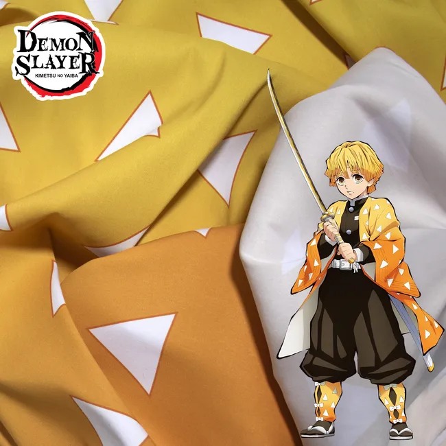 Tela para confeccionar el kimono del disfraz de Zenitsu Agatsuma de Kimetsu No Yaiba o Demon Slayer, por metro y por rollo, telas Bogotá, telas Medellín, telas Cali, telas Colombia, telas alquería, Textti