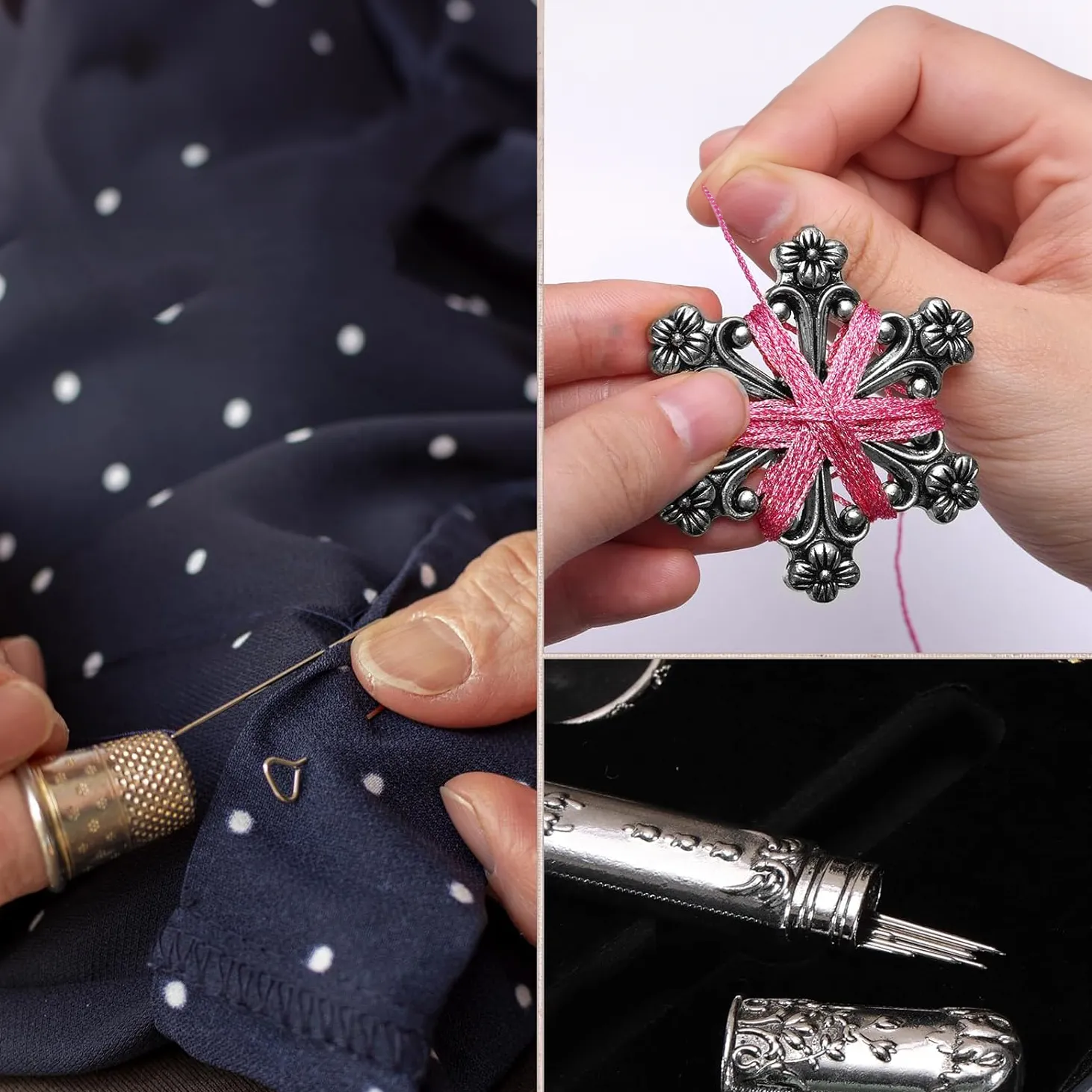 Kit de Bordado Vintage XEmbro con tijeras ornamentadas y accesorios.