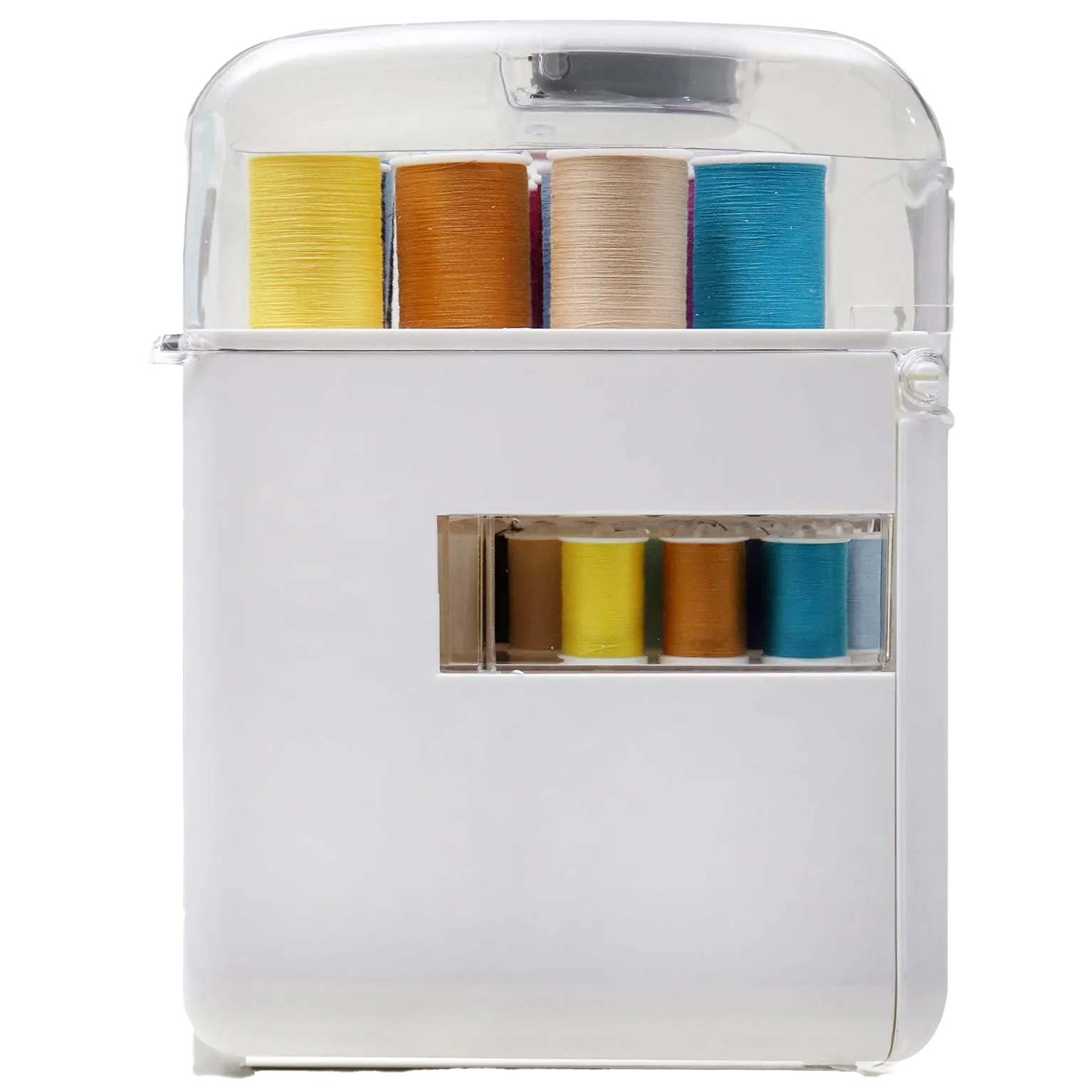 Kit de Costura Singer Sew-It-Goes abierto con hilos, tijeras y accesorios.