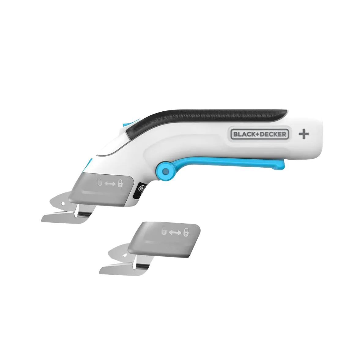 Tijeras eléctricas inalámbricas BLACK+DECKER 4V MAX con cuchillas intercambiables.