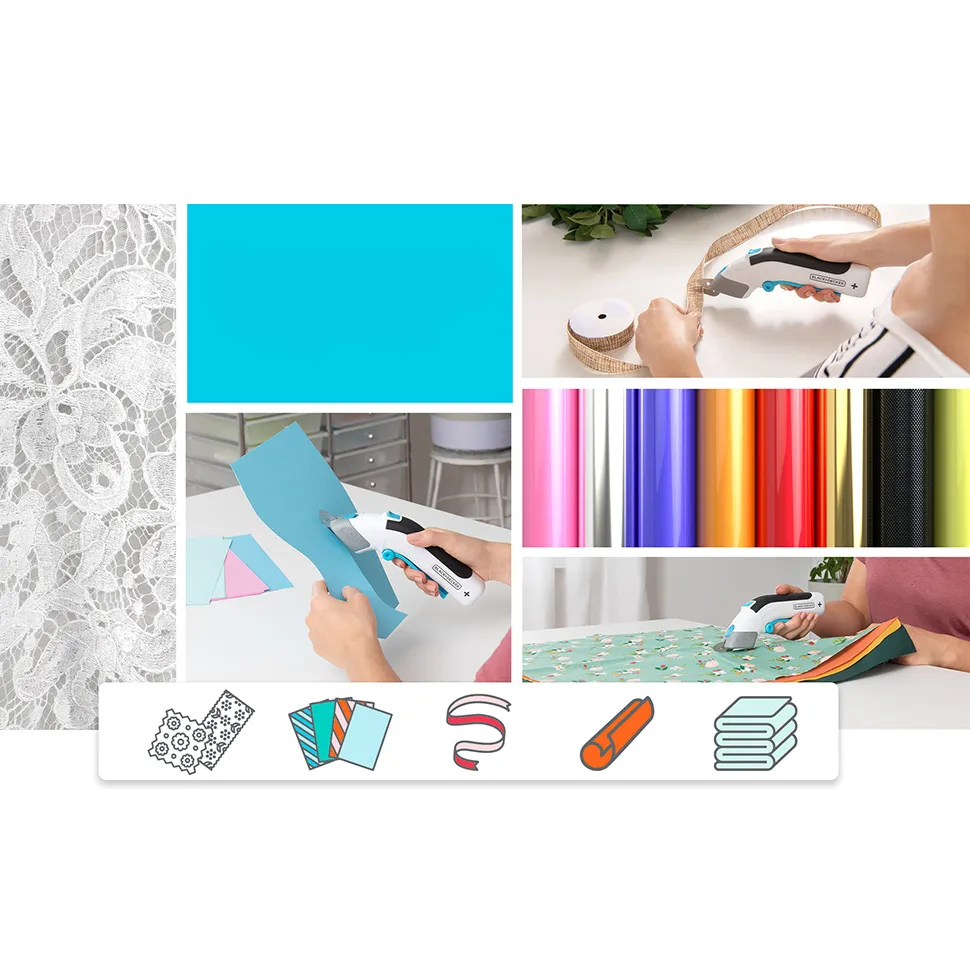 Tijeras eléctricas inalámbricas BLACK+DECKER 4V MAX con cuchillas intercambiables.