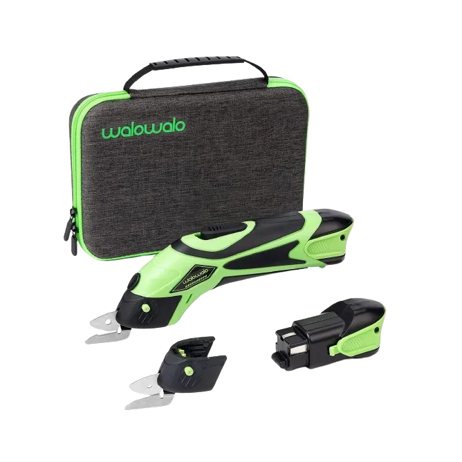 Tijeras Eléctricas Inalámbricas con accesorios y baterías.