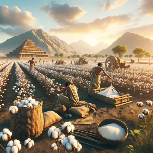Campo de algodón en una civilización antigua