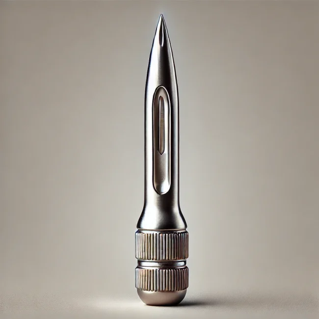 Imagen de una aguja de bola mostrando su punta redondeada y longitud completa, en un fondo neutral.