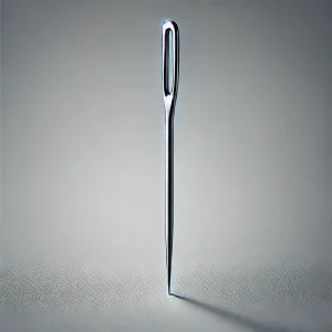 Imagen realista de una aguja de coser a mano mostrando su punta fina y afilada en un fondo neutral.