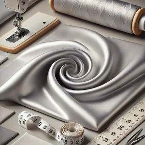 Imagen de tejido de algodón mercerizado mostrando su brillo y suavidad, con varios tipos de tela de algodón mercerizado y herramientas de costura cercanas.