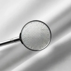 Cuentahílos magnificando la alta densidad de hilos de una sábana de algodón egipcio. Medida de calidad y suavidad en textiles.