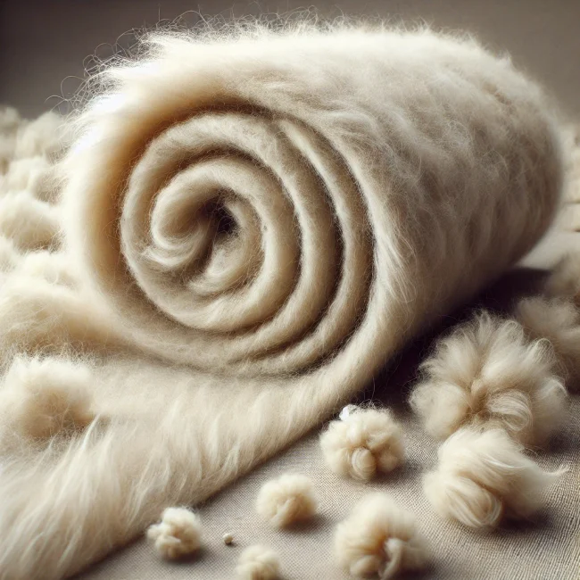 Imagen de tejido de fibra de angora mostrando su suavidad y calidez, con fibras alineadas y densas.