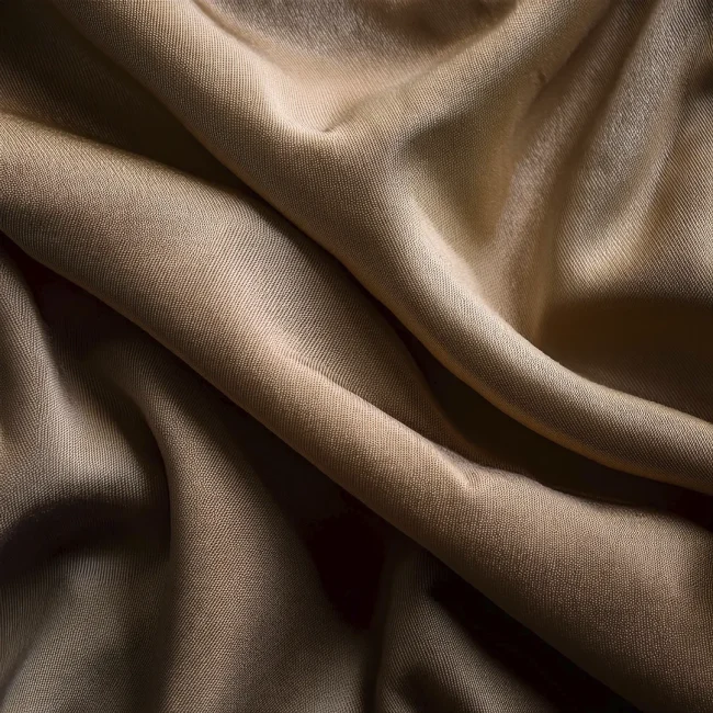 Primer plano de una tela con acabado de arruga permanente, mostrando un patrón de arrugas intencionales en un tejido moderno.