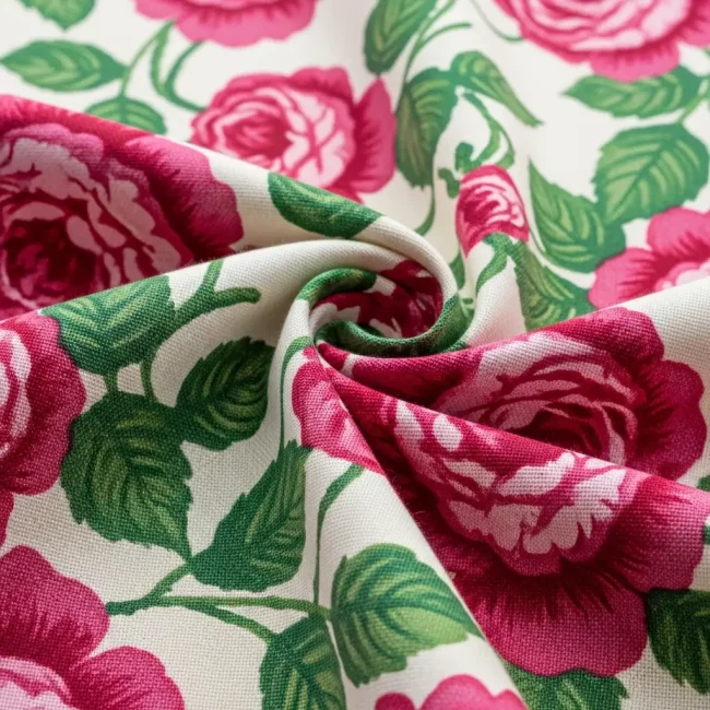 Tela de cretona de algodón con un estampado floral grande y colorido. Tejido resistente para cortinas, tapicería y ropa de cama.