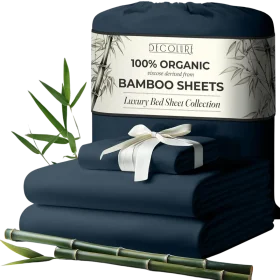 Sábanas de bambú DECOLURE 100% Viscosa orgánica derivada de bambú para cualquier tamaño de cama, 3 o 4 piezas - Ultra suave y lujosamente refrescante, bolsillo de 17 pulgadas de profundidad, doble costura, perfecto para personas que se acaloran al dormir.