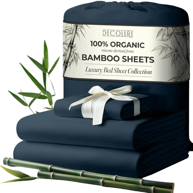 Sábanas de bambú DECOLURE 100% Viscosa orgánica derivada de bambú para cualquier tamaño de cama, 3 o 4 piezas - Ultra suave y lujosamente refrescante, bolsillo de 17 pulgadas de profundidad, doble costura, perfecto para personas que se acaloran al dormir.