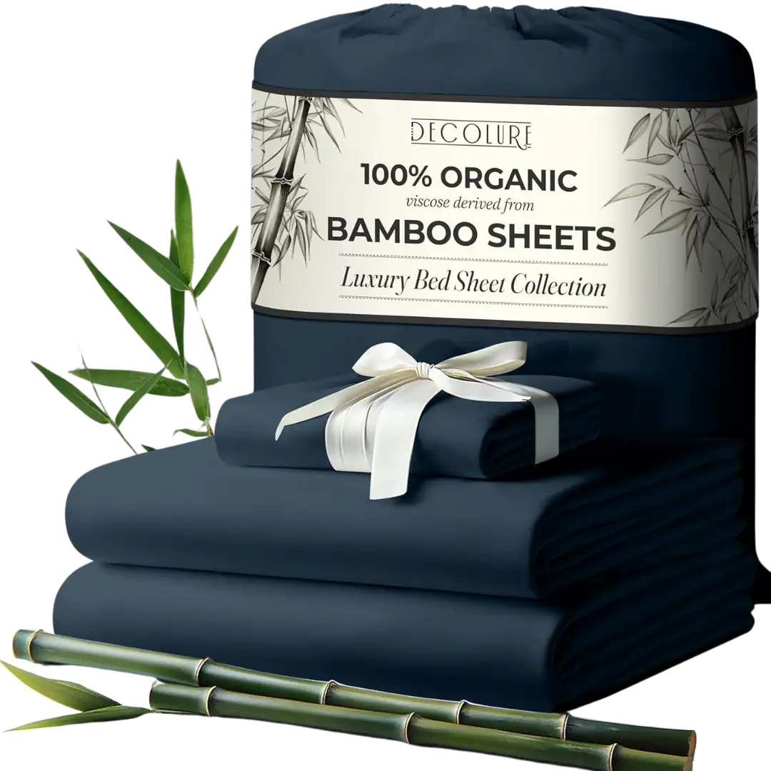 Sábanas de bambú DECOLURE 100% Viscosa orgánica derivada de bambú para cualquier tamaño de cama, 3 o 4 piezas - Ultra suave y lujosamente refrescante, bolsillo de 17 pulgadas de profundidad, doble costura, perfecto para personas que se acaloran al dormir.
