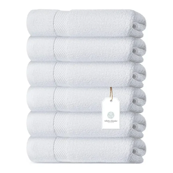 Toallas de Manos Premium de Algodón Egipcio White Classic (Set de 6 toallas)