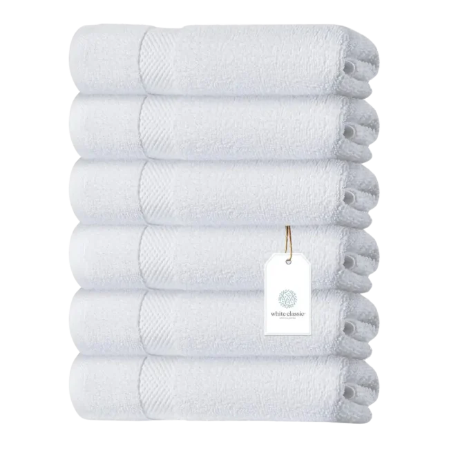 Toallas de Manos Premium de Algodón Egipcio White Classic (Set de 6 toallas)