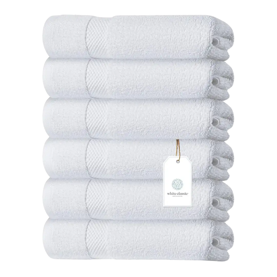 Toallas de Manos Premium de Algodón Egipcio White Classic (Set de 6 toallas)