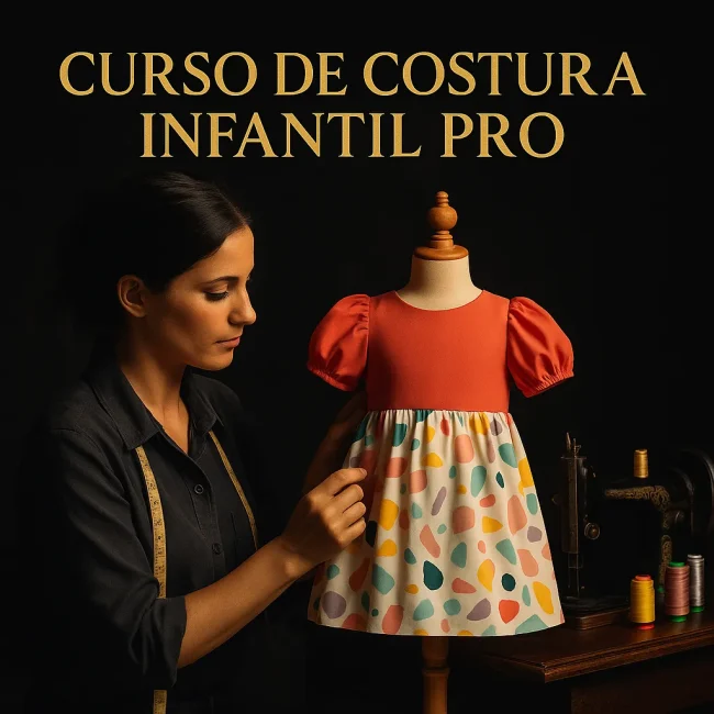 Imagen cuadrada premium del Curso de Costura Infantil Pro con costurera y vestido infantil