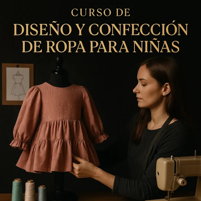Ajuste de vestido rosa para niñas en estudio de costura. Curso de Diseño y Confección de Ropa Para Niñas.
