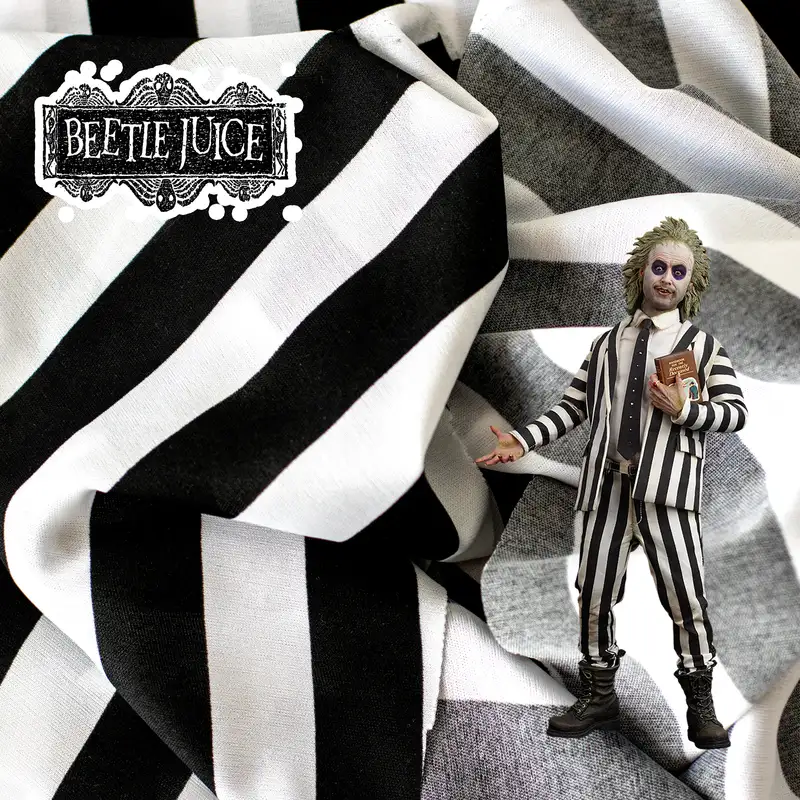 Tela para disfraz Beetlejuice con textura suave y patrón de rayas.