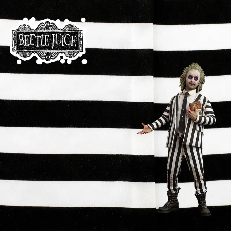Tela Beetlejuice para disfraz, alta calidad, diseño de rayas.