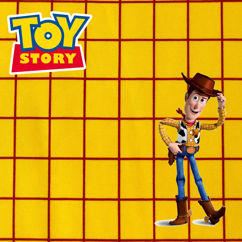 Tela disfraz Woody Toy Story con patrón vaquero clásico, ideal para disfraces de Woody.