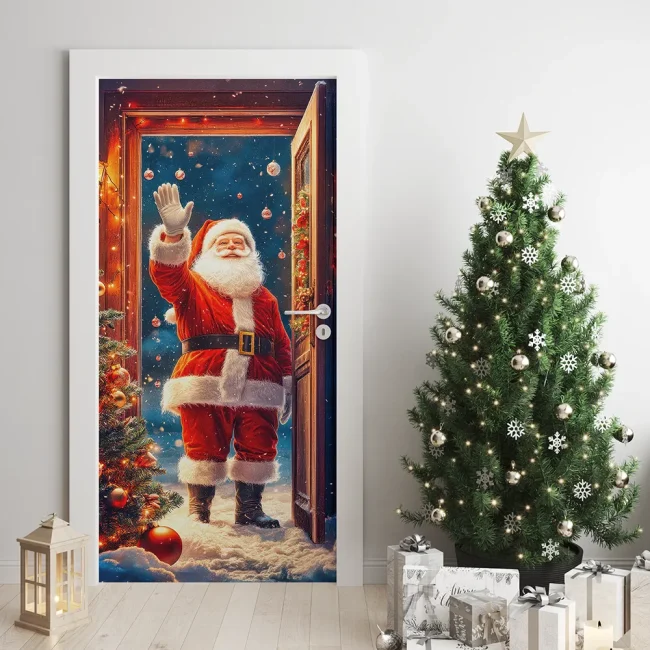 Funda navideña para puerta. Decoración navideña para puertas. Forro o cubierta para puertas. Textti.