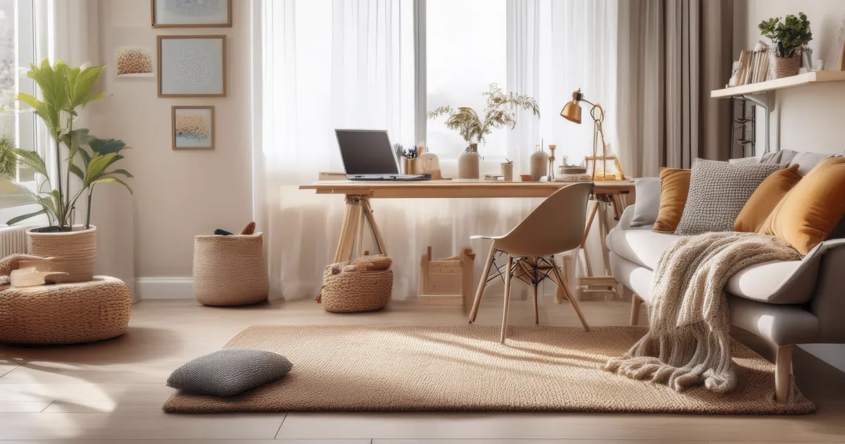 Sala decorada con cojines personalizados, cortinas térmicas y textiles para el hogar.