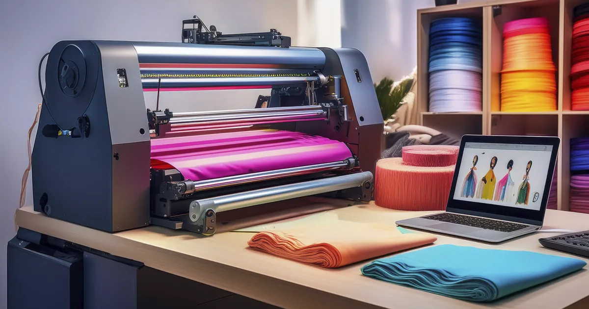 Sublimadora en acción imprimiendo diseños personalizados sobre tela, destacando oportunidades de negocio textil.