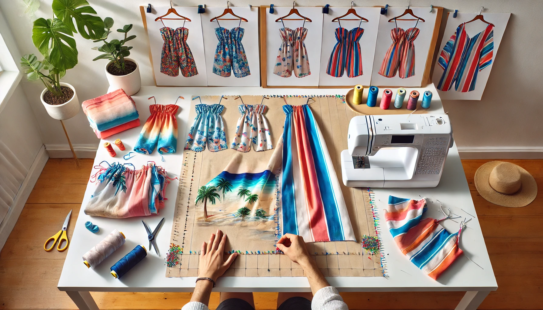 Instrucciones para unir las piezas de tela al hacer salidas de baño para playa