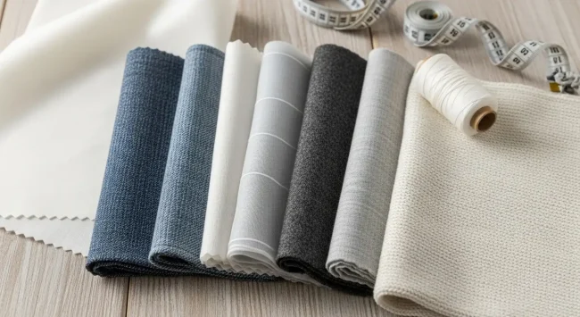 Variedad de 7 clases de telas de algodón esenciales, mostrando diferentes texturas, ideales para moda y hogar.