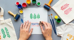 Manos estampando un diseño sobre tela de algodón en casa, utilizando una técnica fácil de personalización textil.