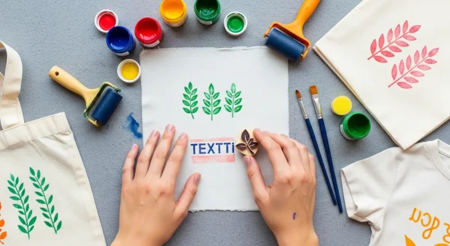 Manos estampando un diseño sobre tela de algodón en casa, utilizando una técnica fácil de personalización textil.