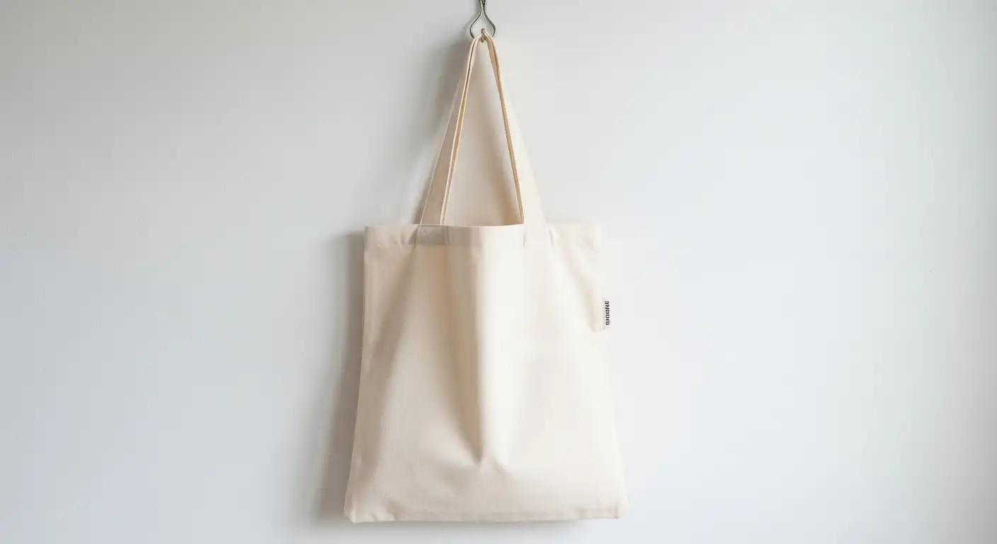 Tote bag de tela sencilla y funcional, ejemplo de cómo hacer bolsas de tela reutilizables para principiantes.