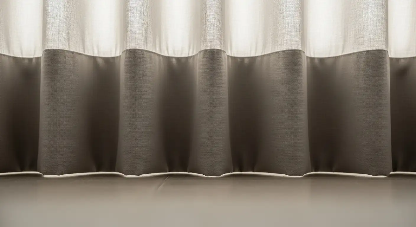Detalle del dobladillo inferior ancho y bien planchado de una cortina, crucial para una buena caída.