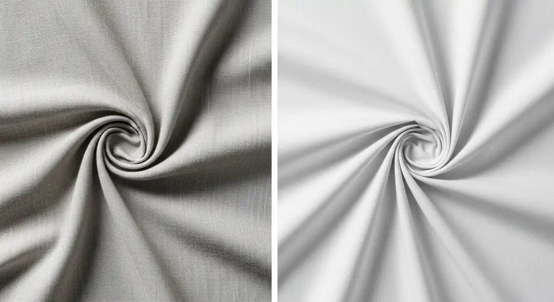 Comparación visual de las arrugas en tela de lino y algodón, y la elasticidad del algodón de punto, un punto clave en Lino vs Algodón.