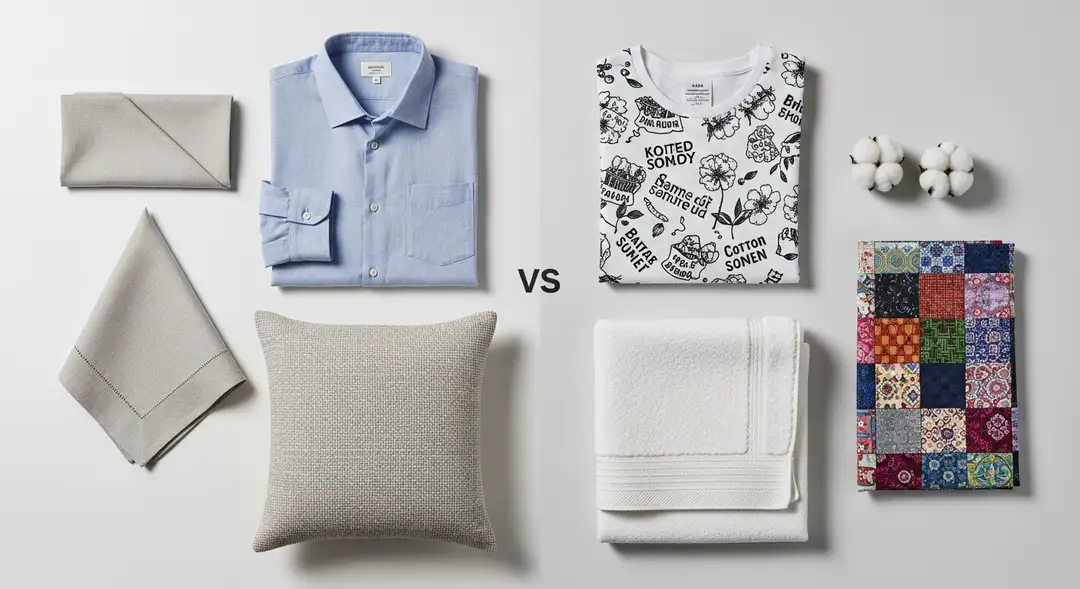 Ejemplos de productos hechos con lino y algodón, mostrando sus aplicaciones ideales en la comparativa Lino vs Algodón.