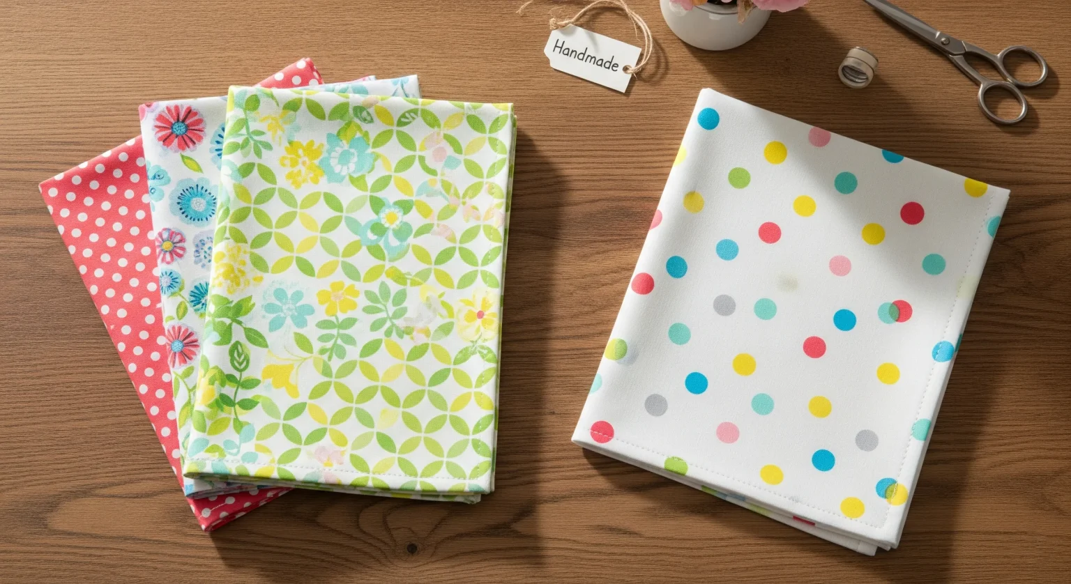 Conjunto de servilletas de tela coloridas hechas a mano, un proyecto de costura fácil para superar el miedo a la máquina de coser.