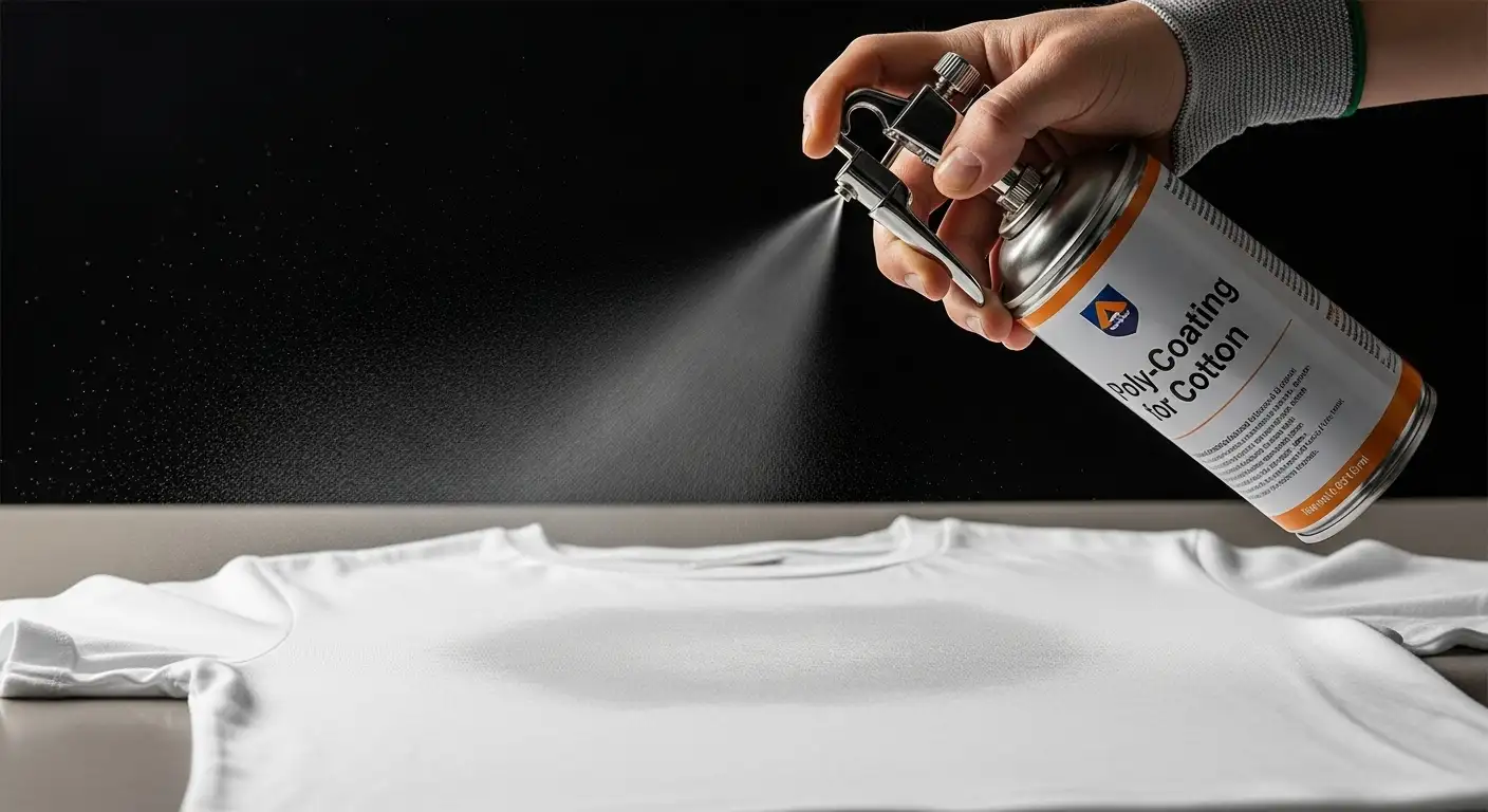 Aplicación de un spray de pretratamiento de polímero sobre una camiseta de algodón para prepararla para la sublimación.